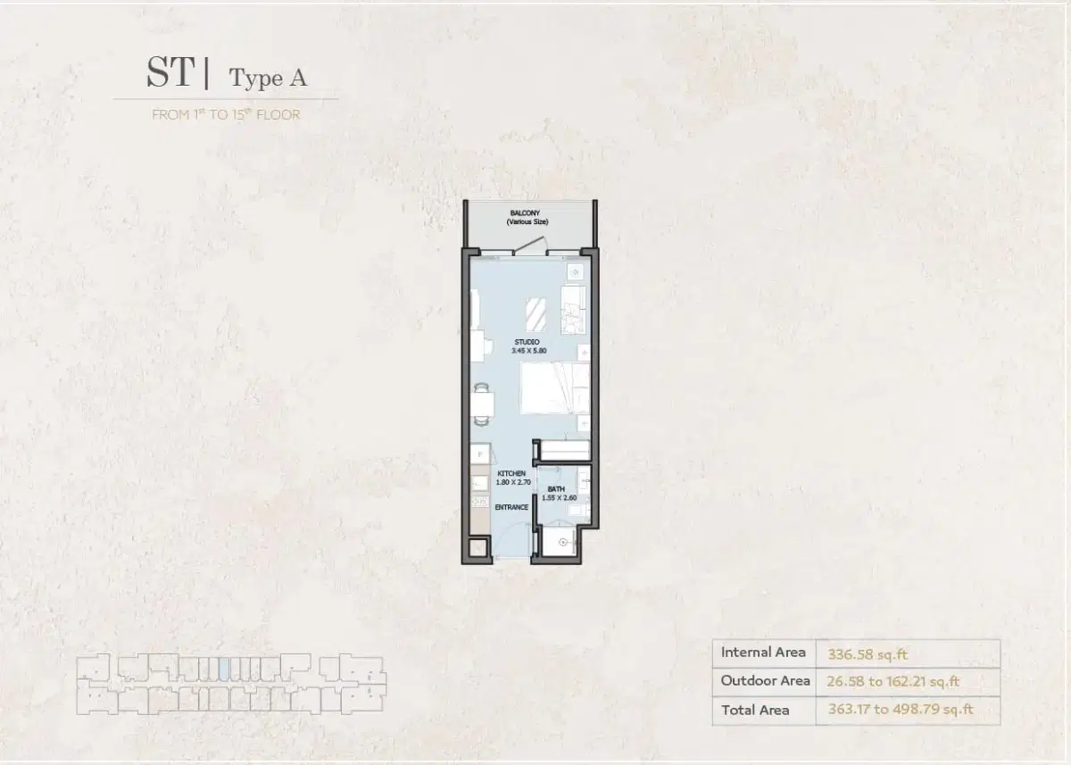 Studios Floor Plan 363 Sq. Ft.