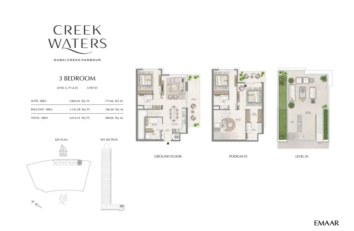 EMAAR Creek Waters 3 BR Floor Plan 3,014 Sq. Ft.