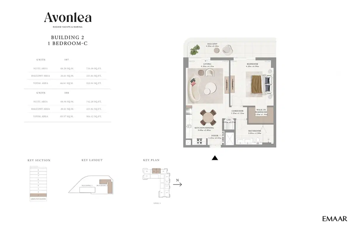 Emaar Avonlea 1 Bedroom Apartments Floor Plan