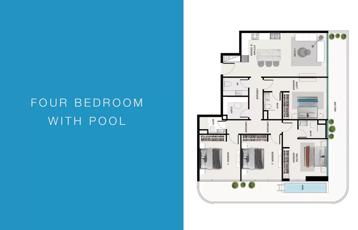 Samana Ocean Pearl 2 Dubai Island 4 BR Floor Plan