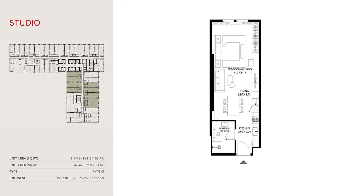 MAG 330 Dubai Studios Floor Plan 568 Sq. Ft.