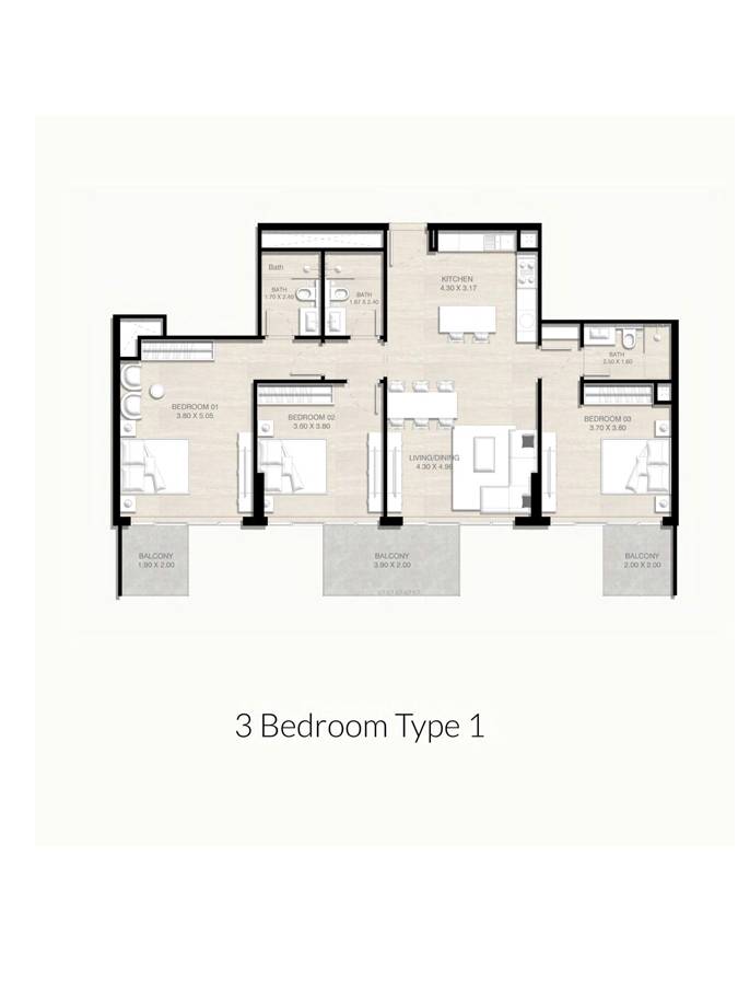 Serene Gardens 2 Al Furjan By Prescott 3 BR Apartment Floor Plan
