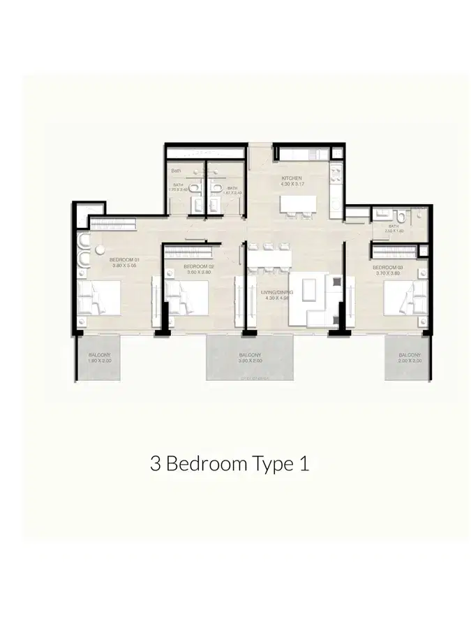 3 BR Apartment Floor Plan 2,705 Sq. Ft.