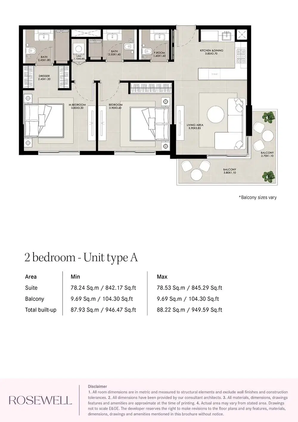 Nshama Rosewell At Town Square Dubai 2 BR Apartment Floor Plan