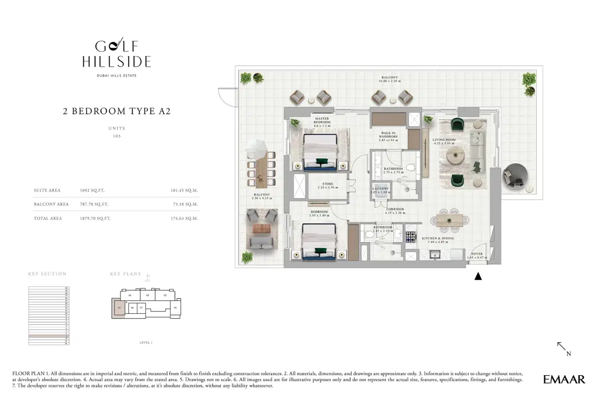 Emaar Golf Hillside In Dubai Hills Estate 2 BR Apartment Floor Plan