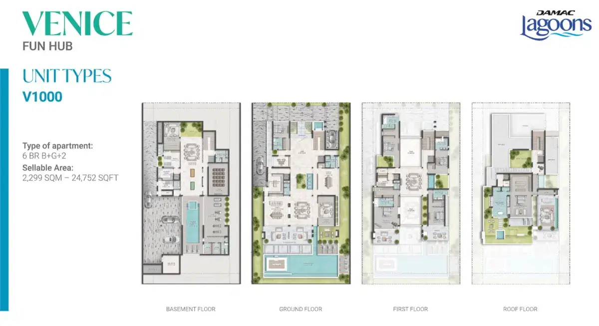 DAMAC Lagoons Venice Dubai 6 BR Floor Plan 24,752 Sq. Ft.