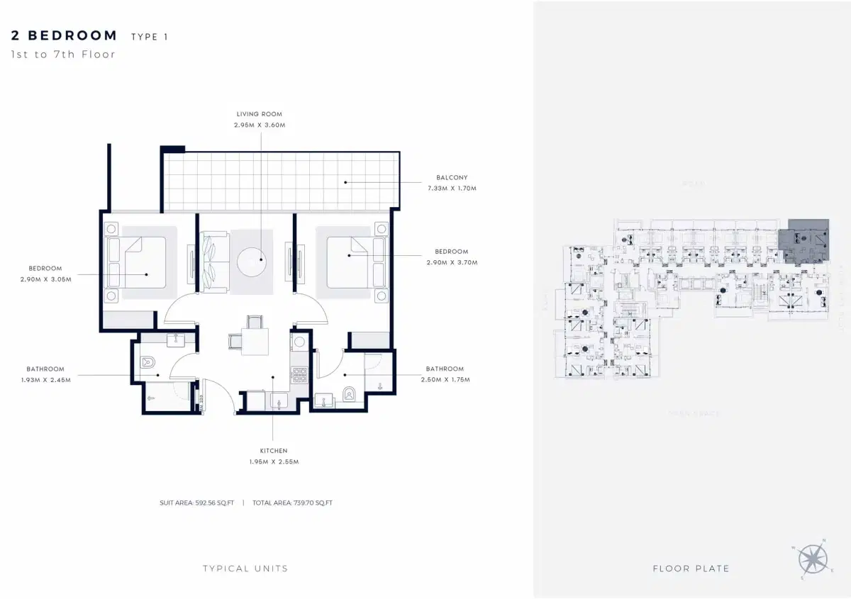 2 BR Floor Plan 739 Sq. Ft.