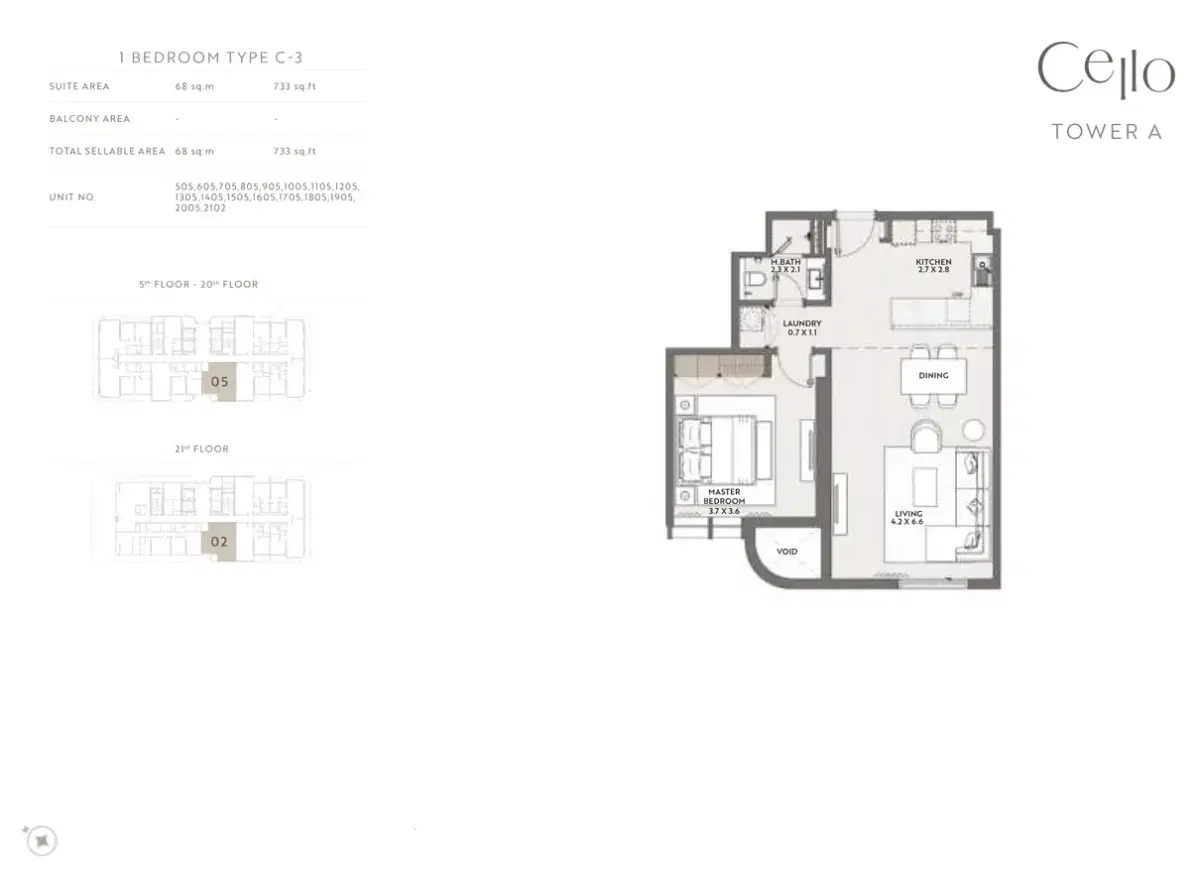 Taraf Cello Dubai Jumeirah Village Circle 1 BR Apartment Floor Plan