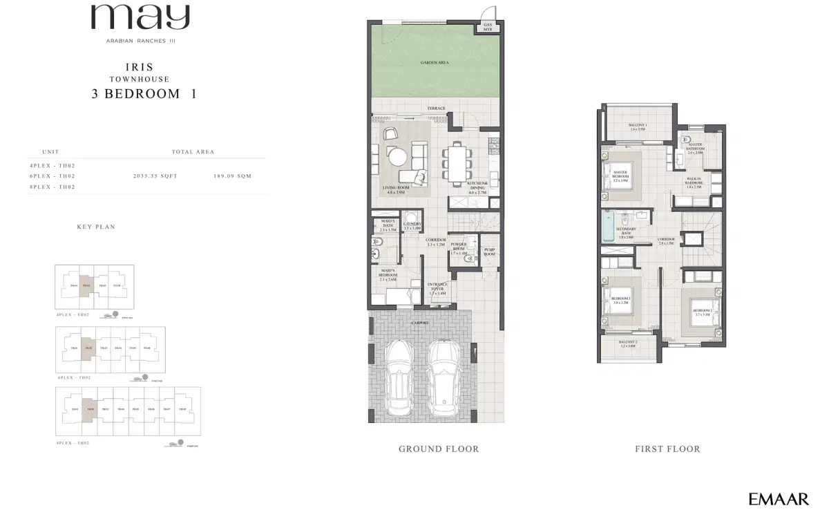 EMAAR May Dubai 3 BR Floor Plan 2,035 Sq. Ft.