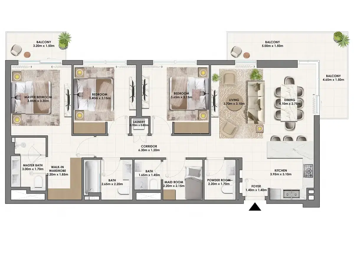 Emaar Parkwood At Dubai Hills Estate 3 Bedroom Apartments Floor Plan