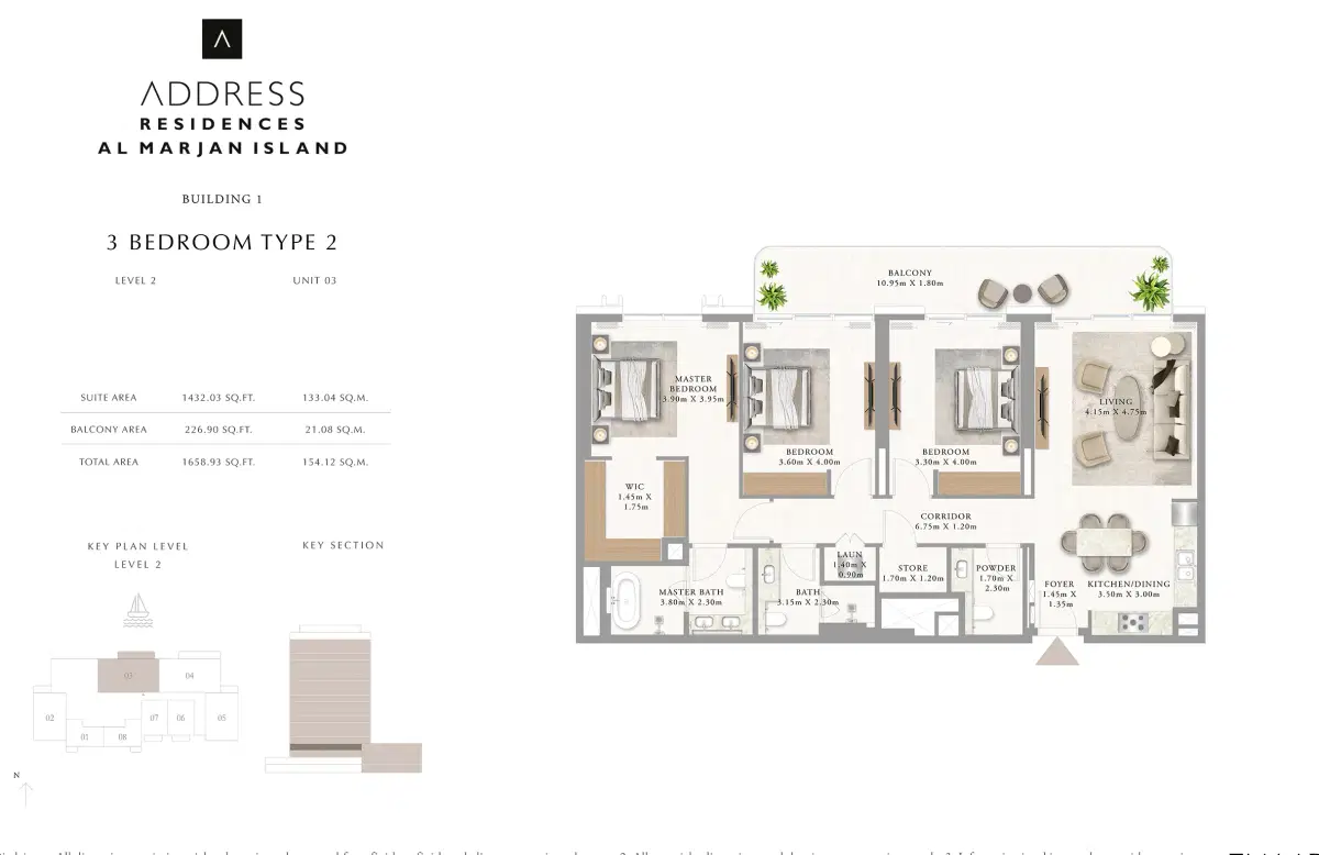Emaar Address Residences 3 BR Apartment Floor Plan