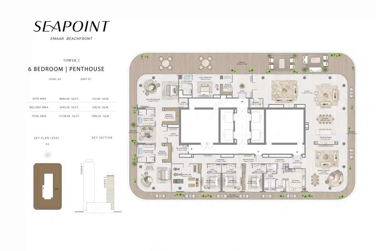 EMAAR Seapoint at Emaar Beachfront, Apartments & Penthouses 6 Bedroom Penthouses Floor Plan