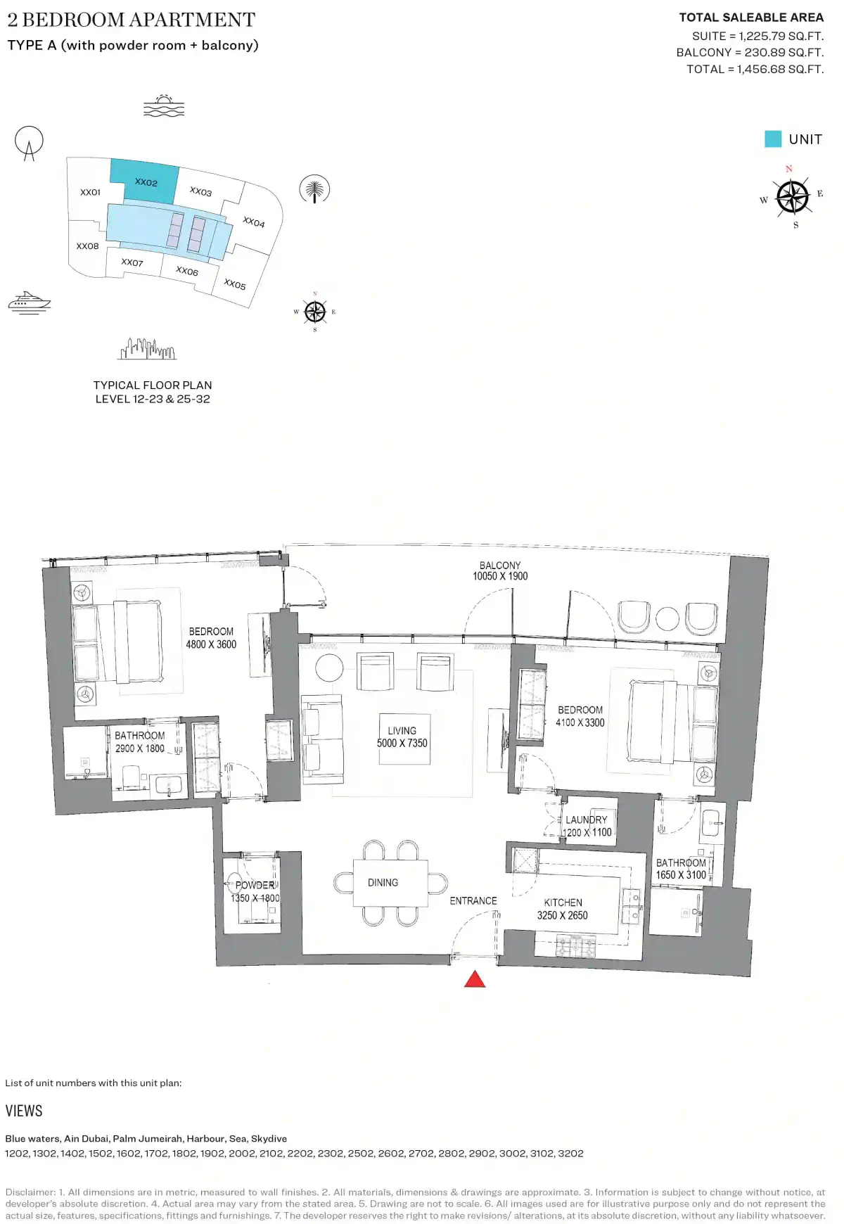 Sobha Seahaven 2 Bedroom Apartments Floor Plan