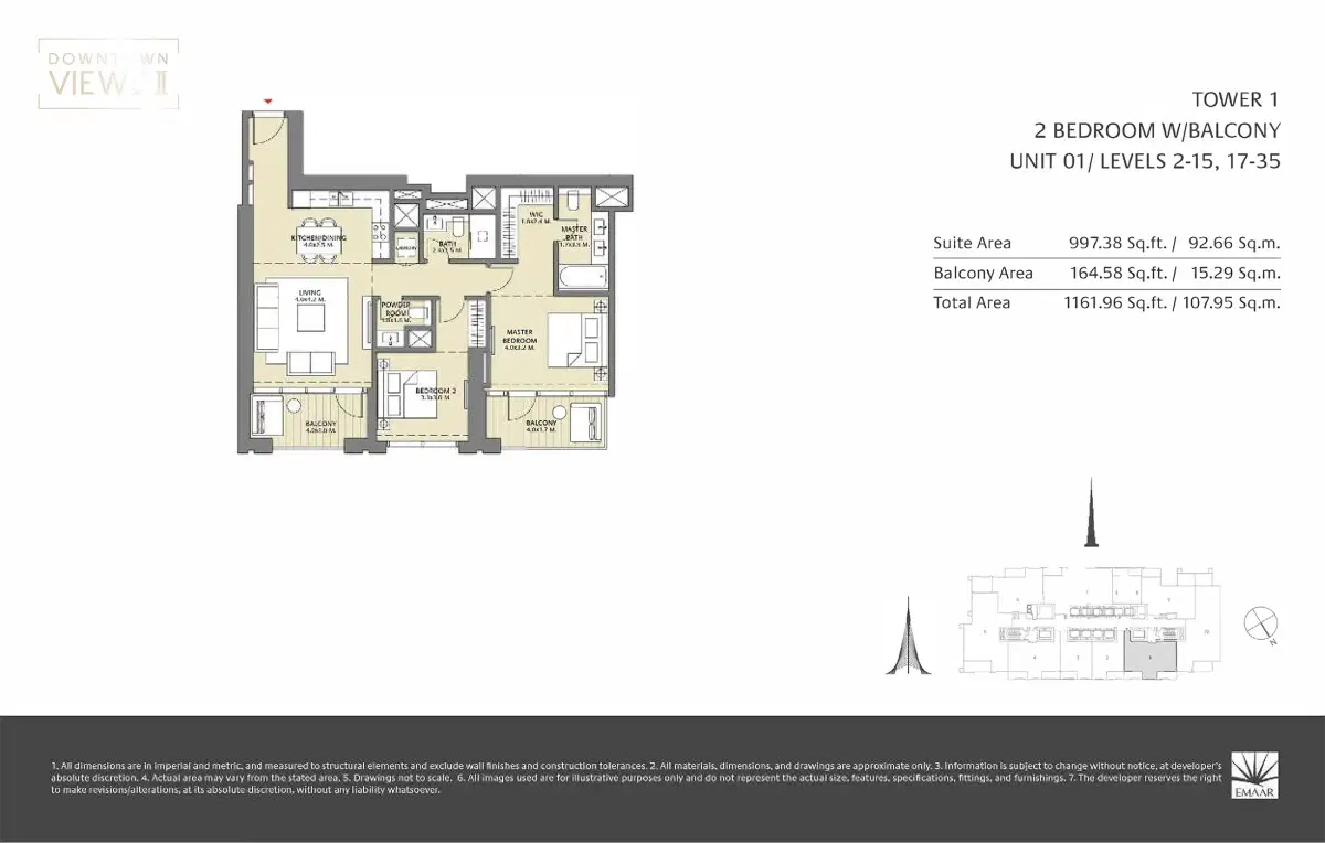 Emaar Downtown Views Ii 2 Bedroom Apartments Floor Plan
