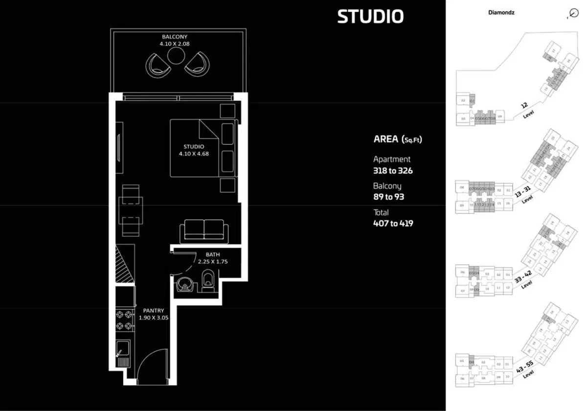 Danube Diamondz Jumeirah Lake Towers Studios Floor Plan