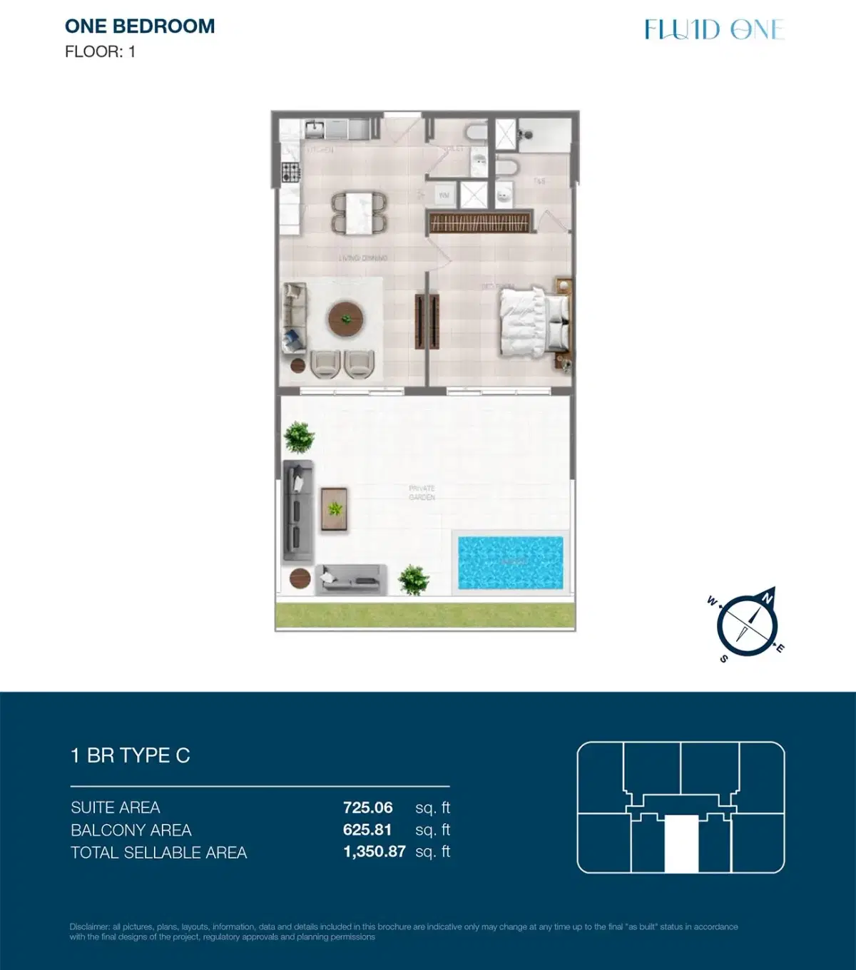 Fluid One by Object One at Dubai Islands 1 BR Floor Plan 1,350 Sq. Ft.