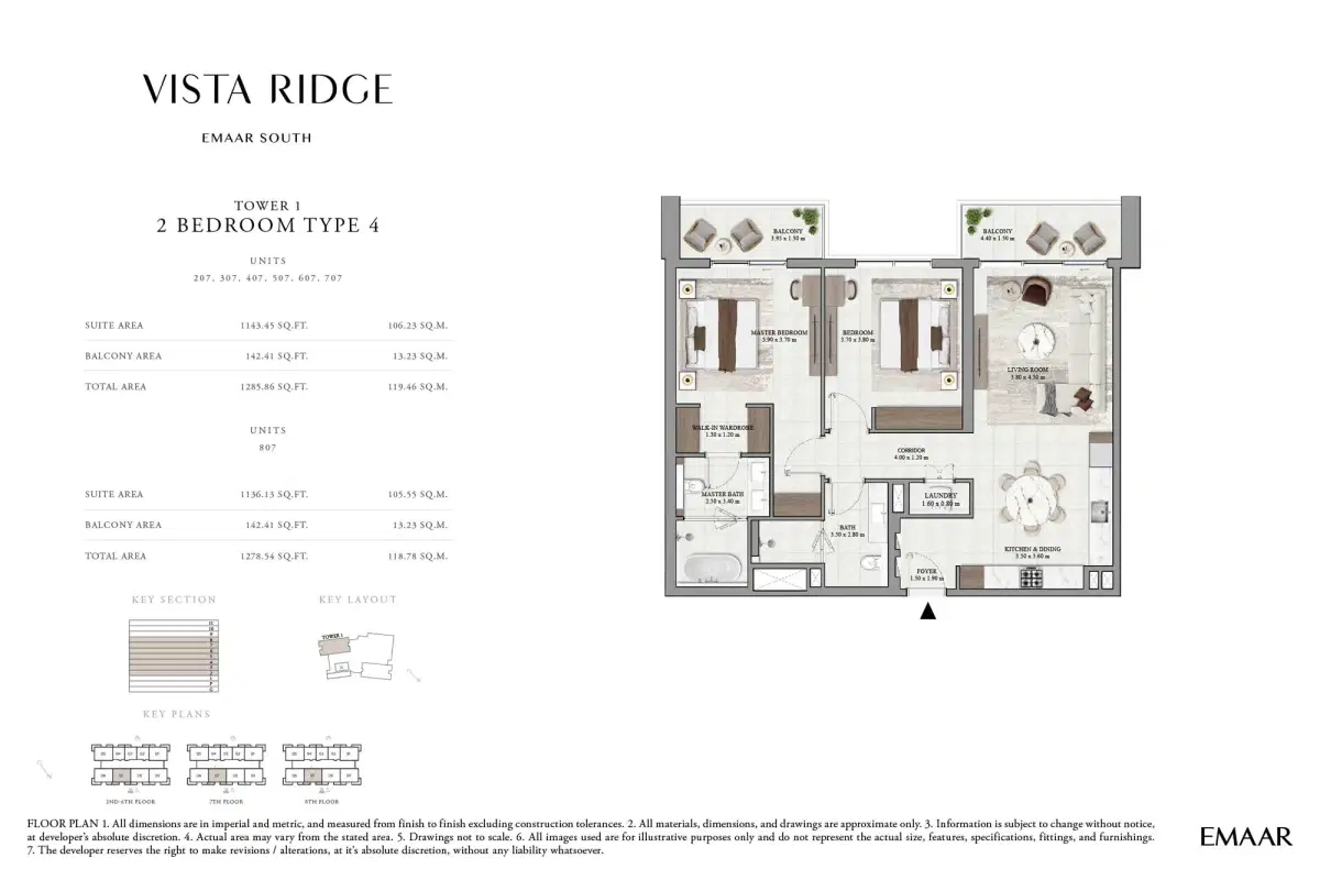 Emaar Vista Ridge at Emaar South 2 BR Floor Plan 1,278 Sq. Ft.