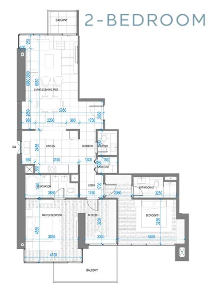 Anwa Aria 2 BR Apartment Floor Plan