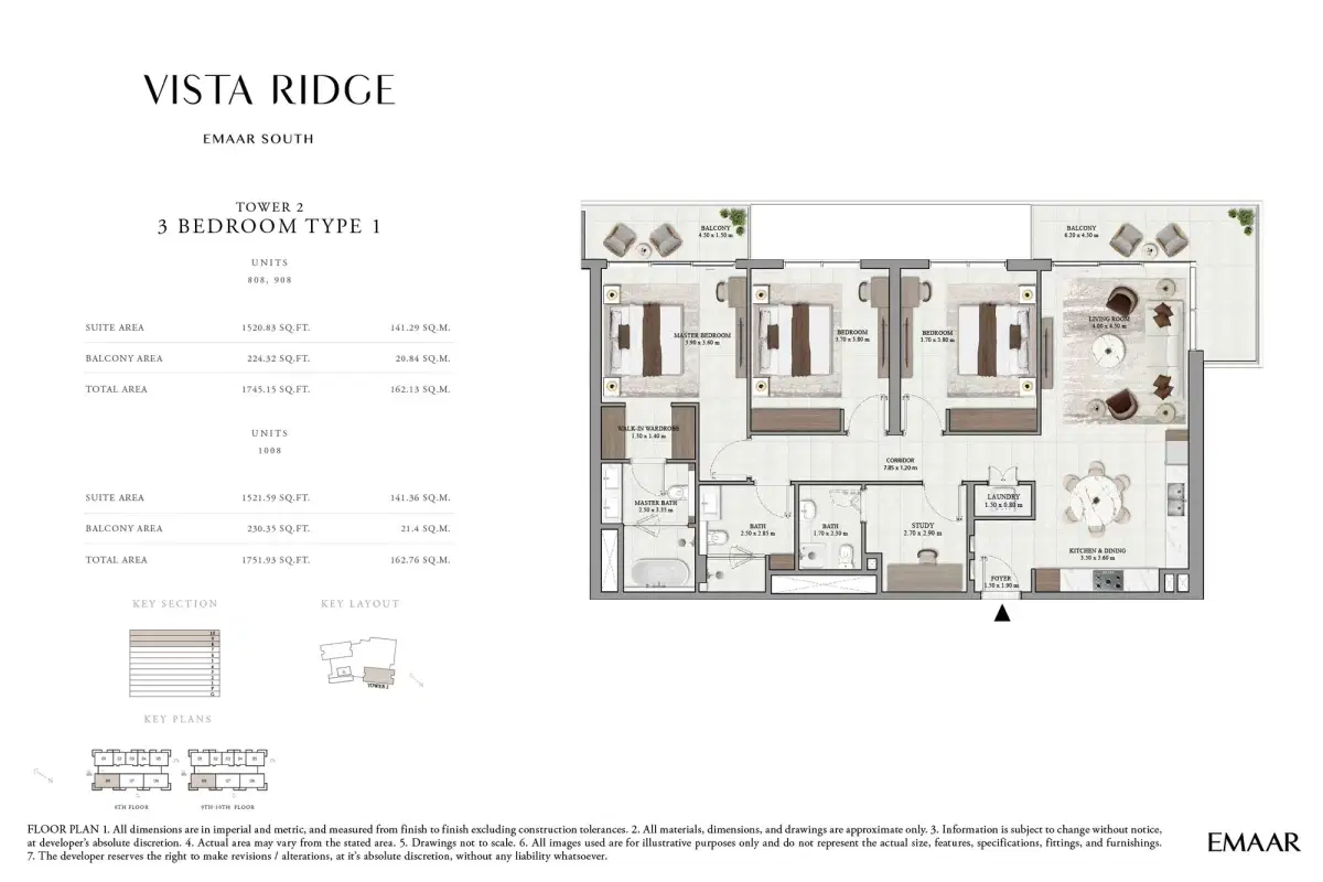 Emaar Vista Ridge at Emaar South 3 BR Floor Plan 1,751 Sq. Ft.
