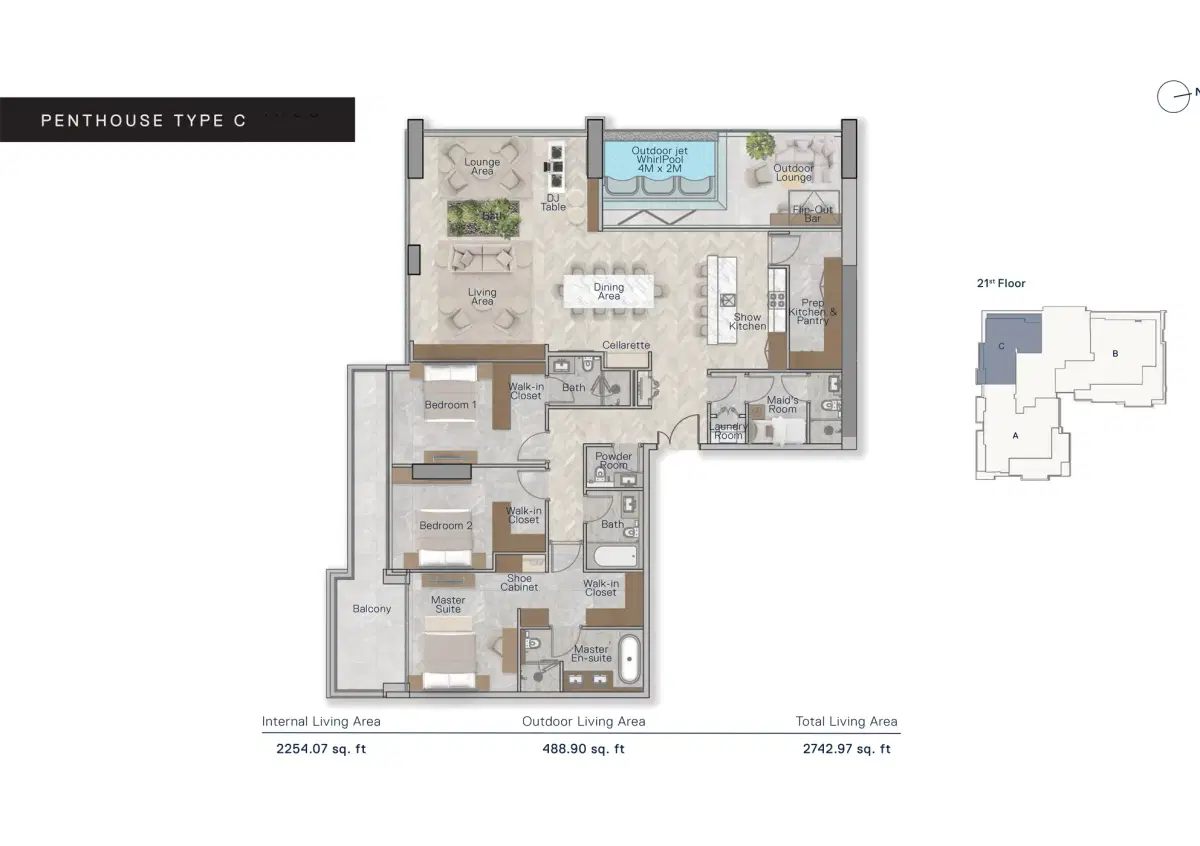 Ellington The Crestmark 3 BR Penthouses Floor Plan