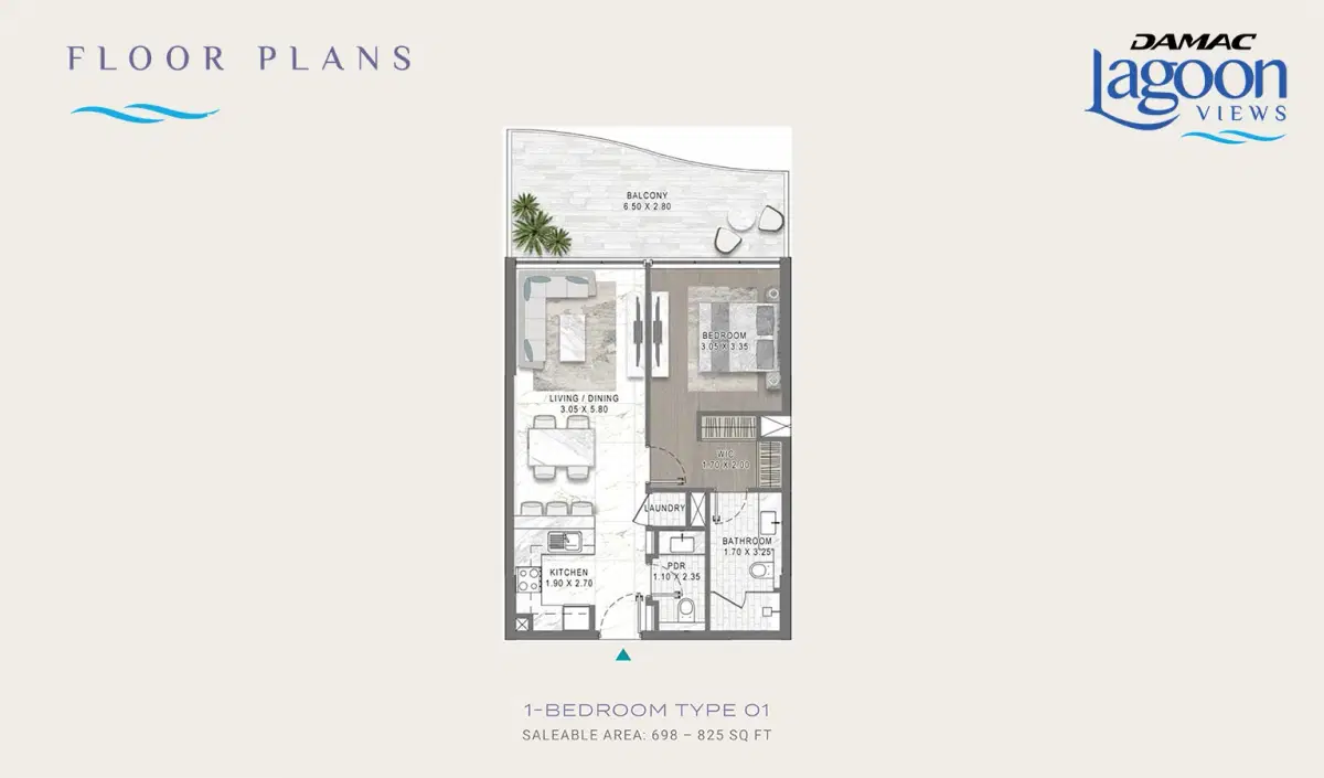Damac Lagoon Views 3 Dubai 1 Bedroom Apartments Floor Plan