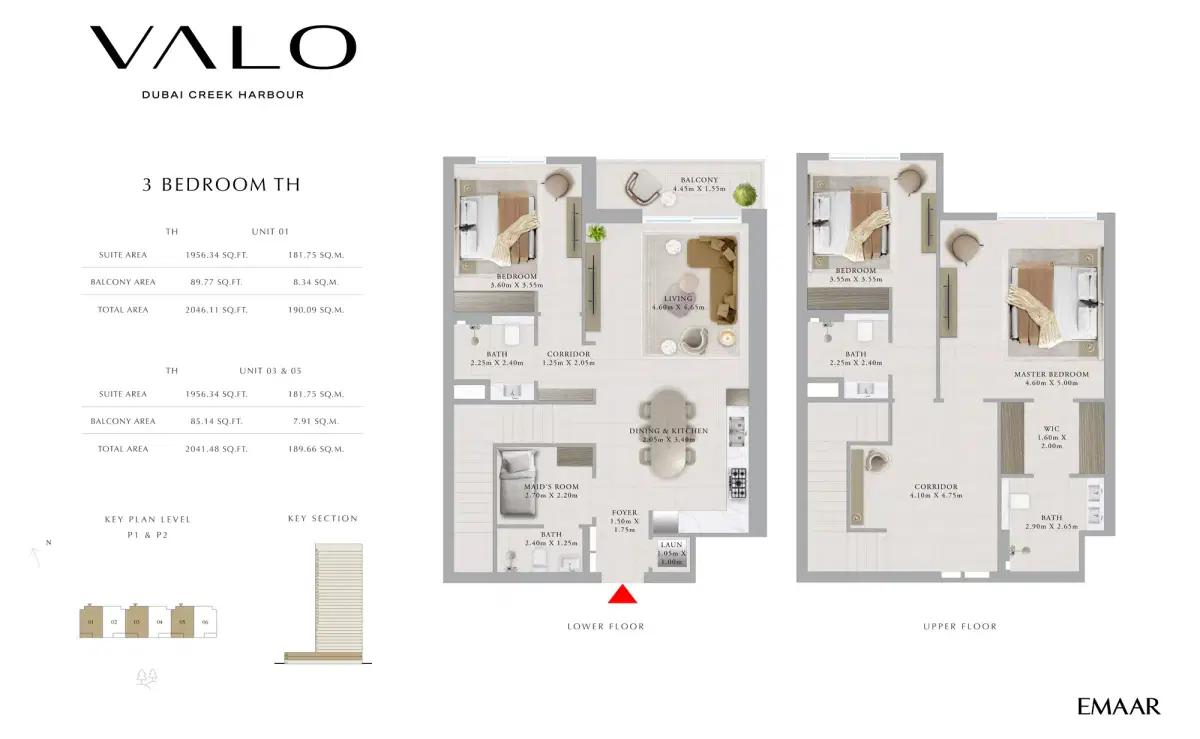 Emaar Valo Dubai 3 BR Townhouse Floor Plan 2,046 Sq. Ft.