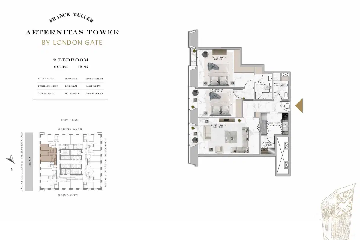 Aeternitas By London Gate Dubai Marina 2 BR Apartment Floor Plan