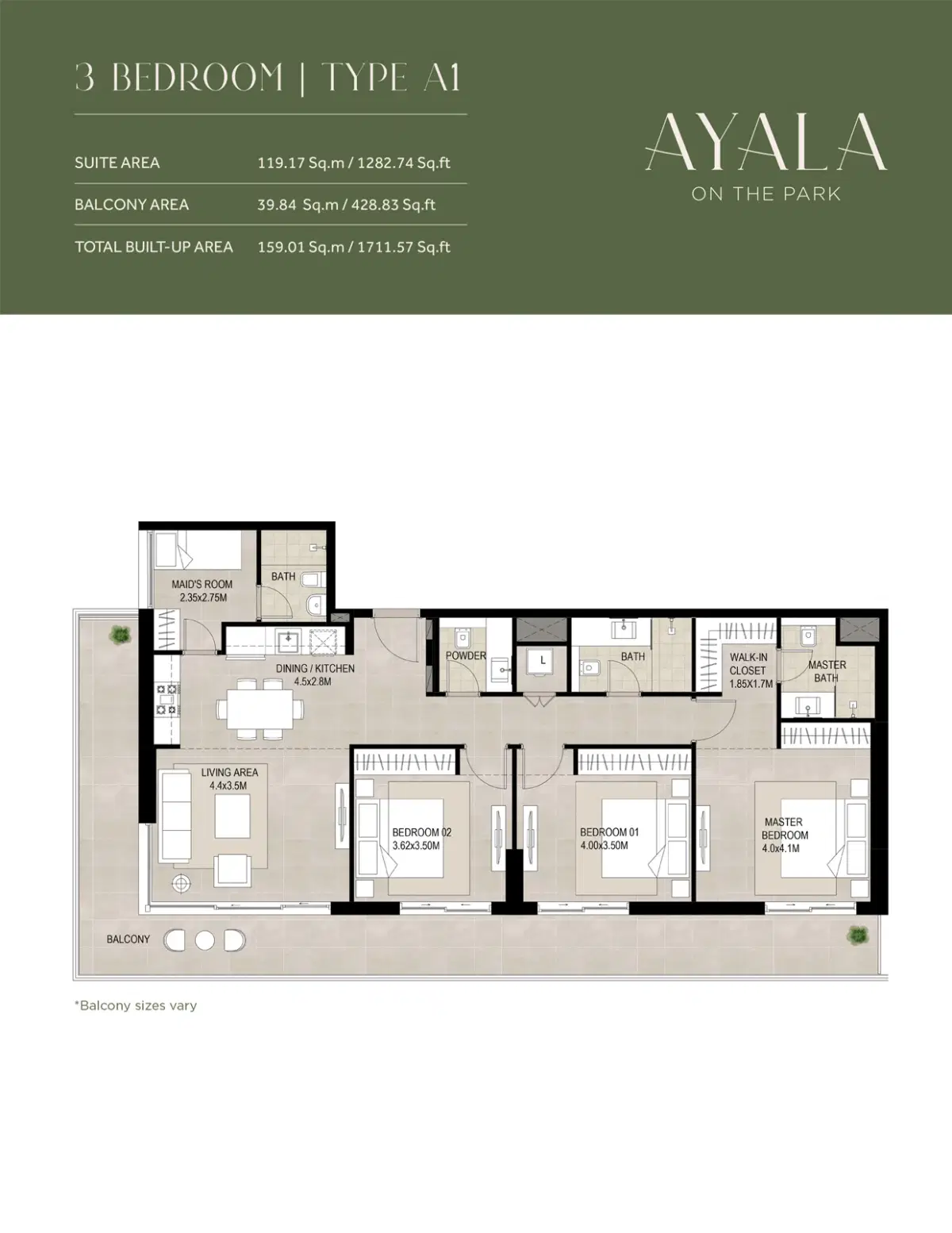 Nshama Ayalya On The Park At Town Square 3 Bedroom Apartments Floor Plan