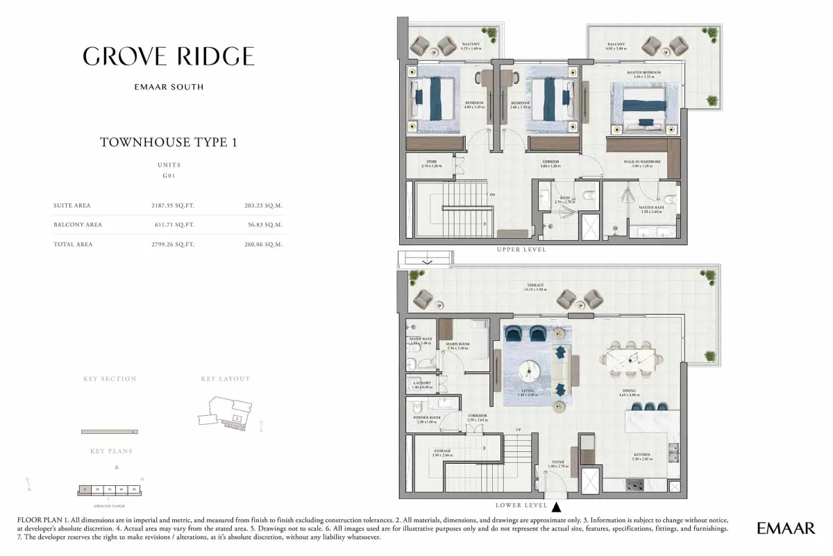 Emaar Grove Ridge At Dubai South 3 BR Townhouses Floor Plan