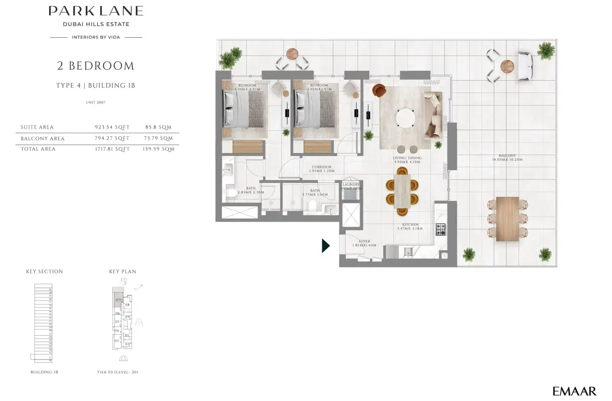 Emaar Park Lane Dubai 2 BR Floor Plan 1,717 Sq. Ft.