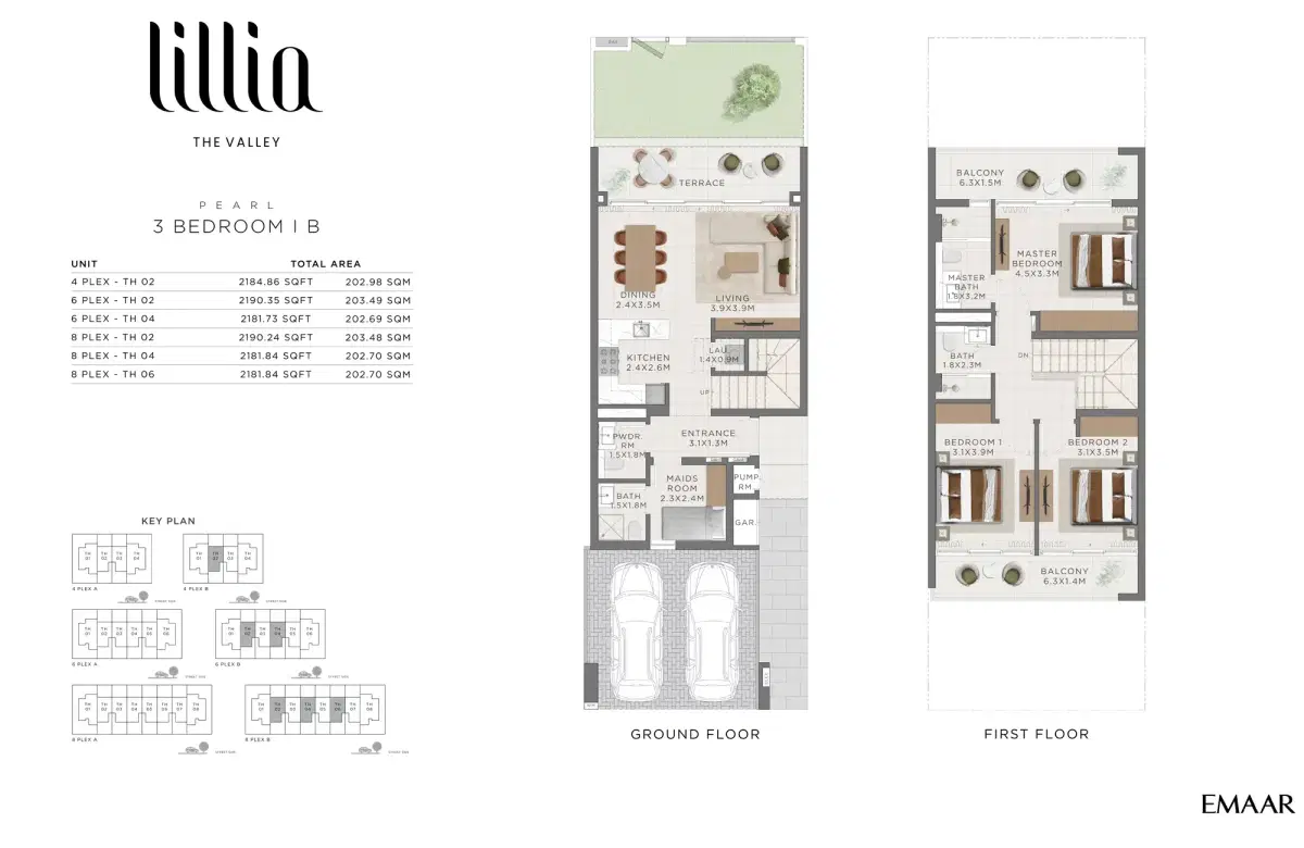 Emaar Lillia Dubai 3 BR Floor Plan 2,190 Sq. Ft.