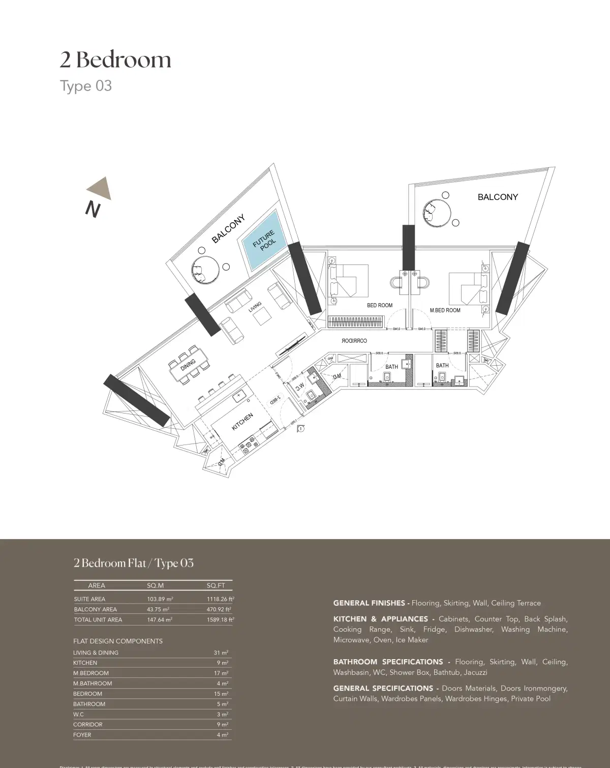 Binghatti Phantom Jumeirah Village Circle 2 BR Appartment Floor Plan