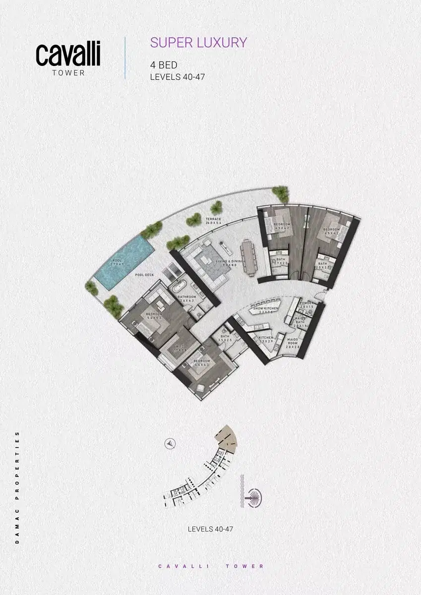 Damac Cavalli Tower 4 Bedroom Apartments Floor Plan