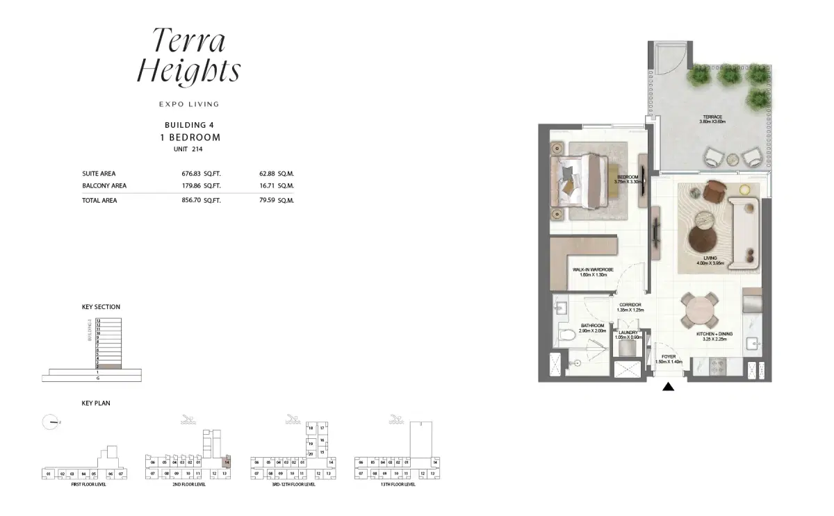 EMAAR Terra Heights in Expo Living 1 BR Floor Plan 856 Sq. Ft.