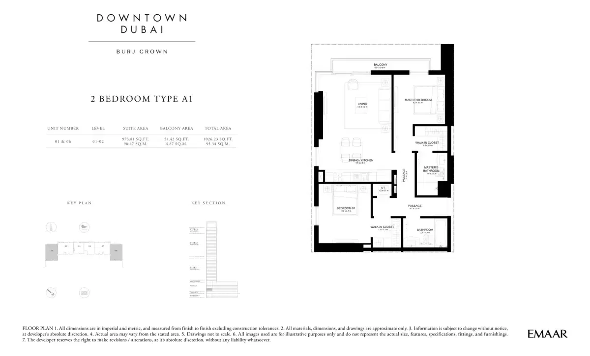 Burj Crown 2 BR Apartment Floor Plan
