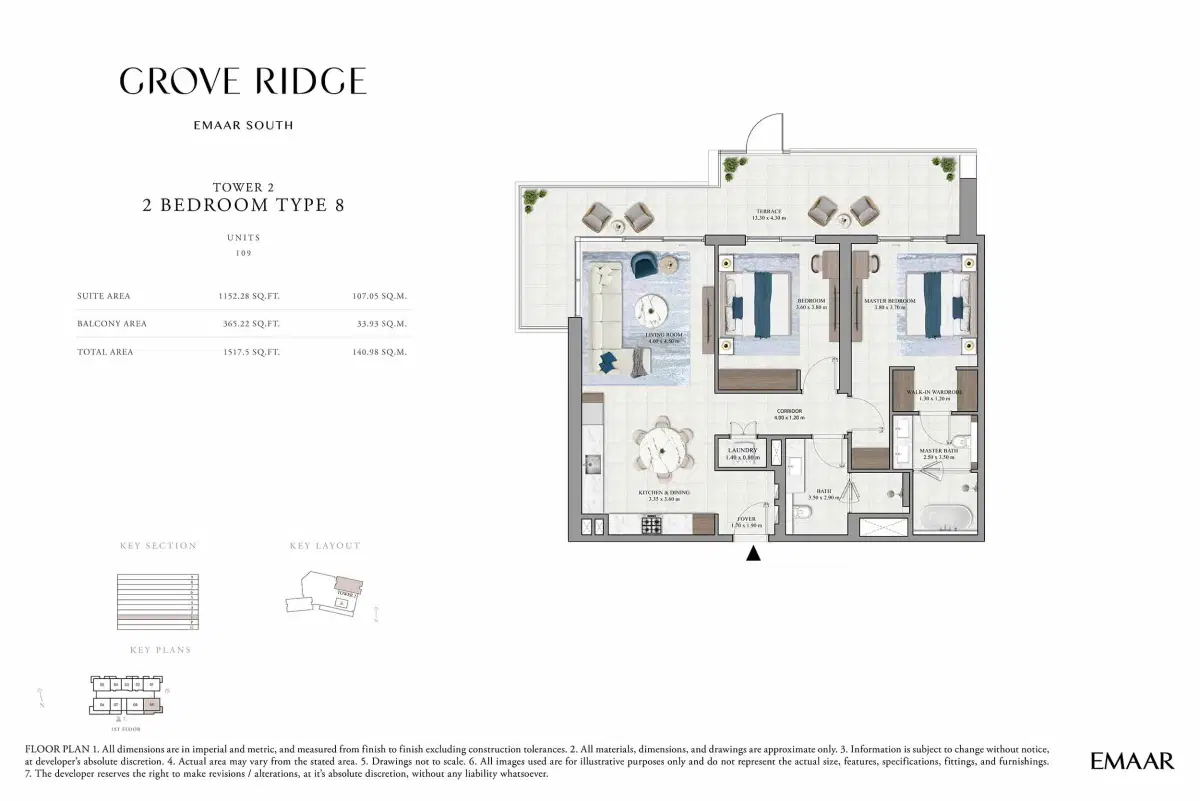 Emaar Grove Ridge At Dubai South 2 BR Apartment Floor Plan