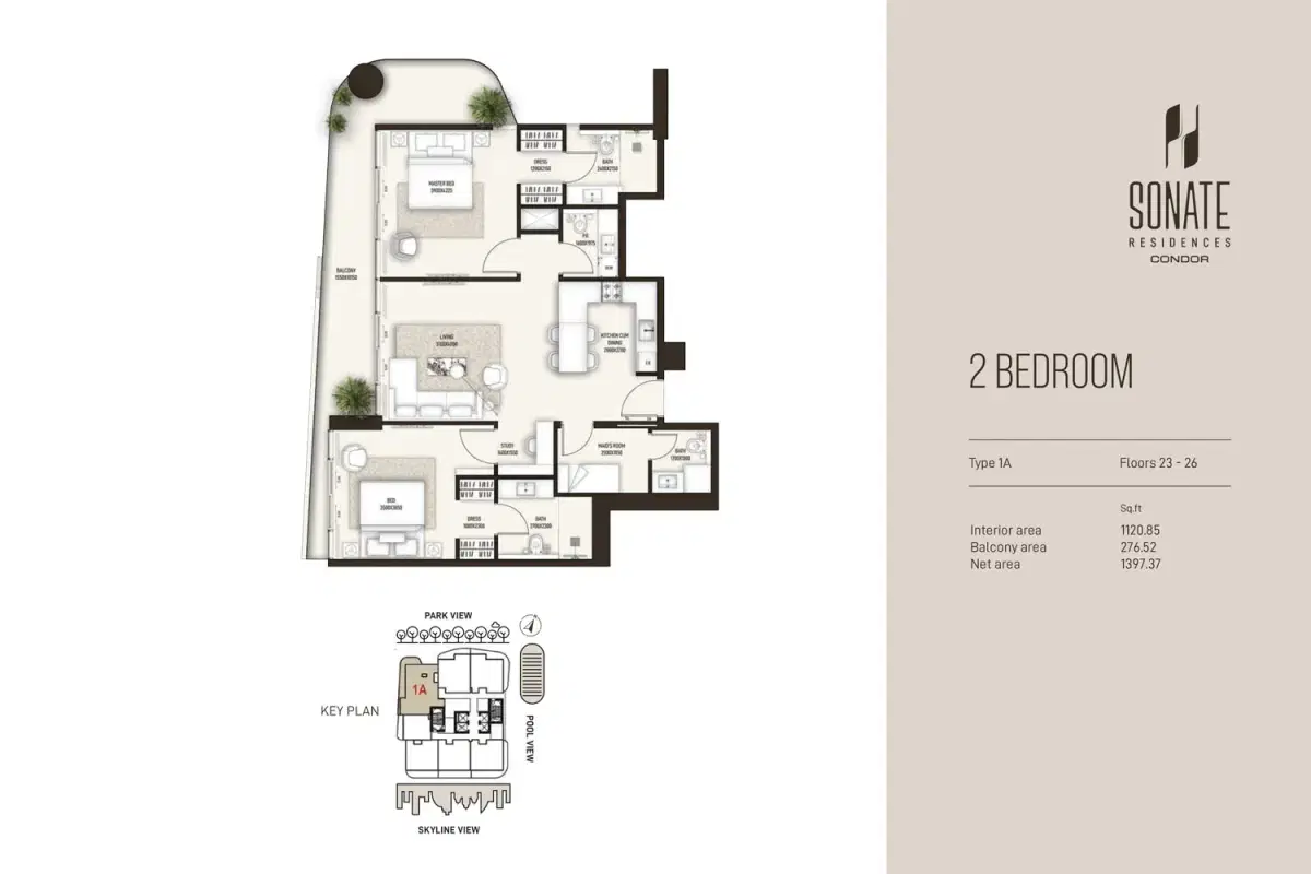 Sonate Residences Jumeriah Village Triangle 2 BR Apartment Floor Plan