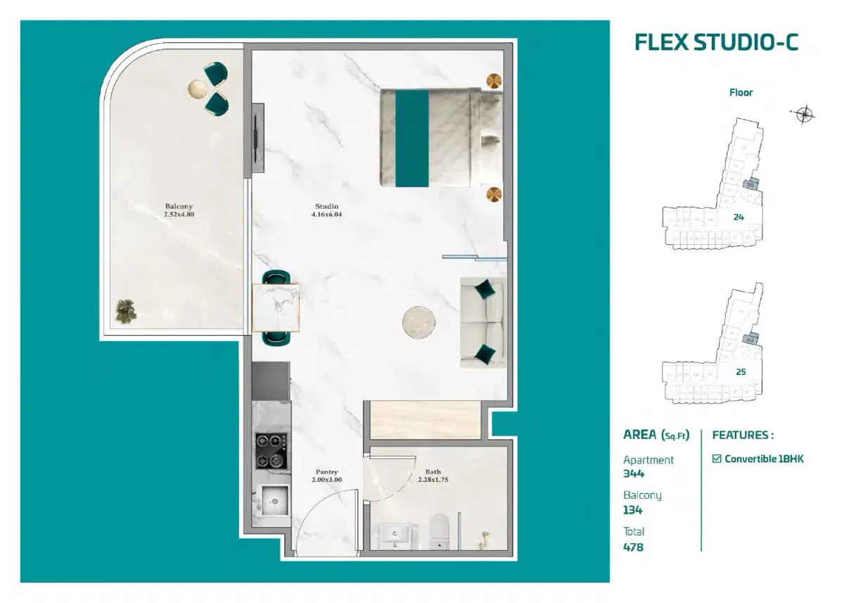 Breez By Danube Dubai Maritime City Studio Floor Plan