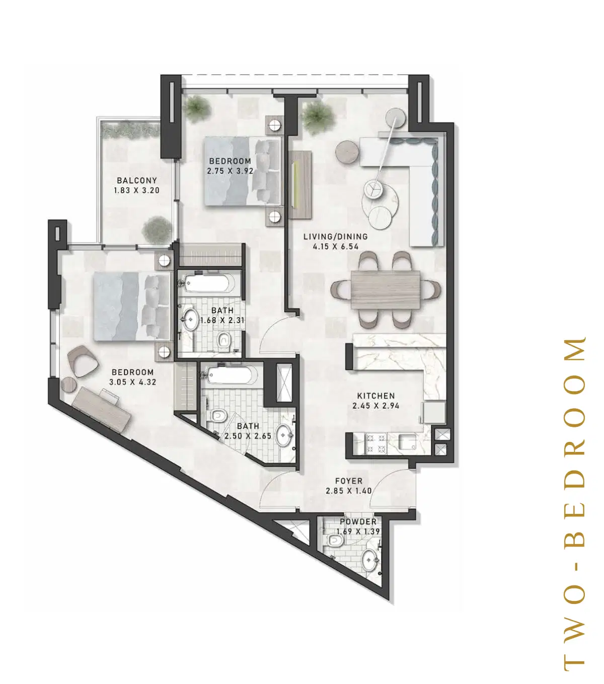 DAMAC Virdis 2 BR Floor Plan 1,100 Sq. Ft.
