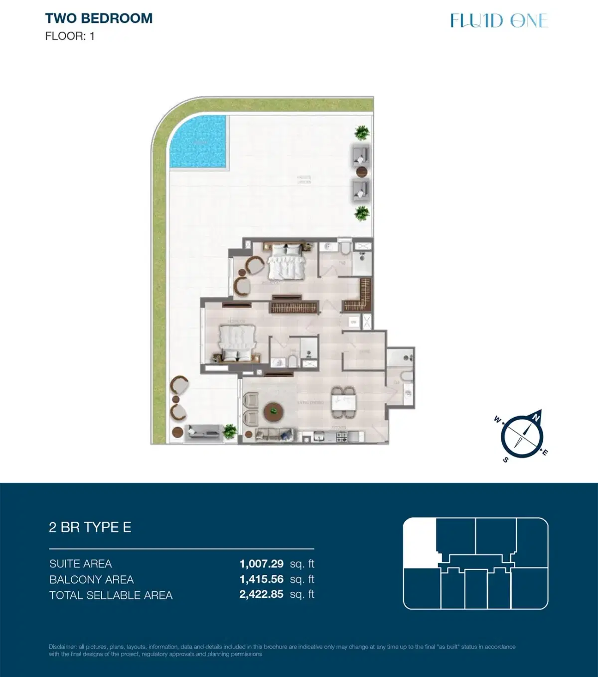 Fluid One by Object One at Dubai Islands 2 BR Floor Plan 2,422 Sq. Ft.