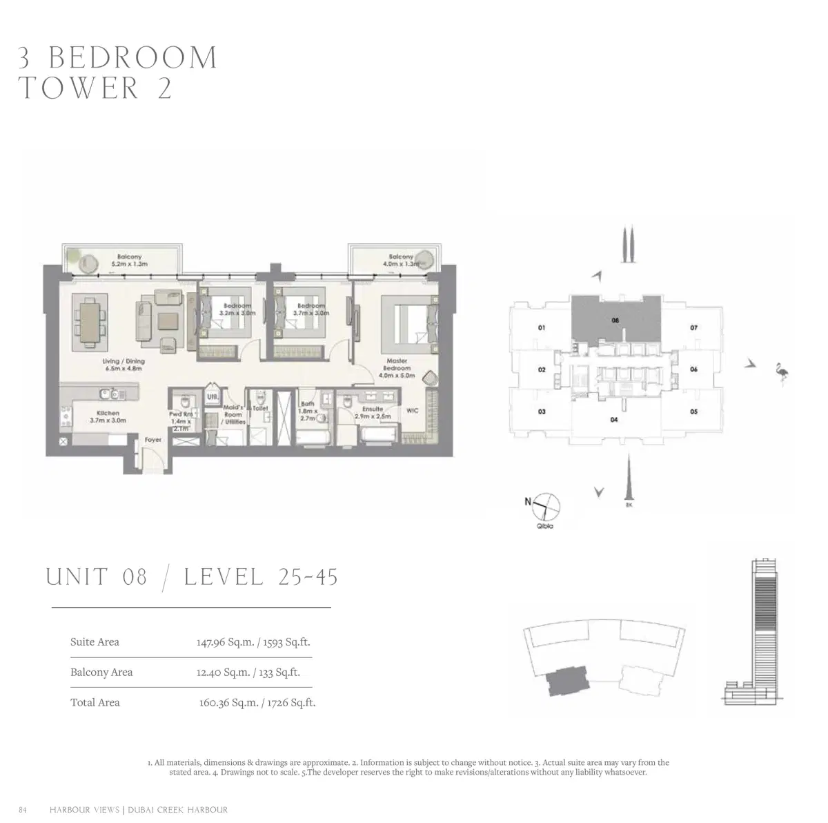 EMAAR Harbour Views Dubai 3 BR Floor Plan 1,726 Sq. Ft.