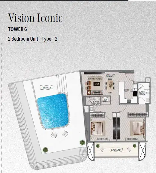Mercedes-Benz Places Binghatti City at Meydan 2 BR Floor Plan 1927.50 Sq.Ft