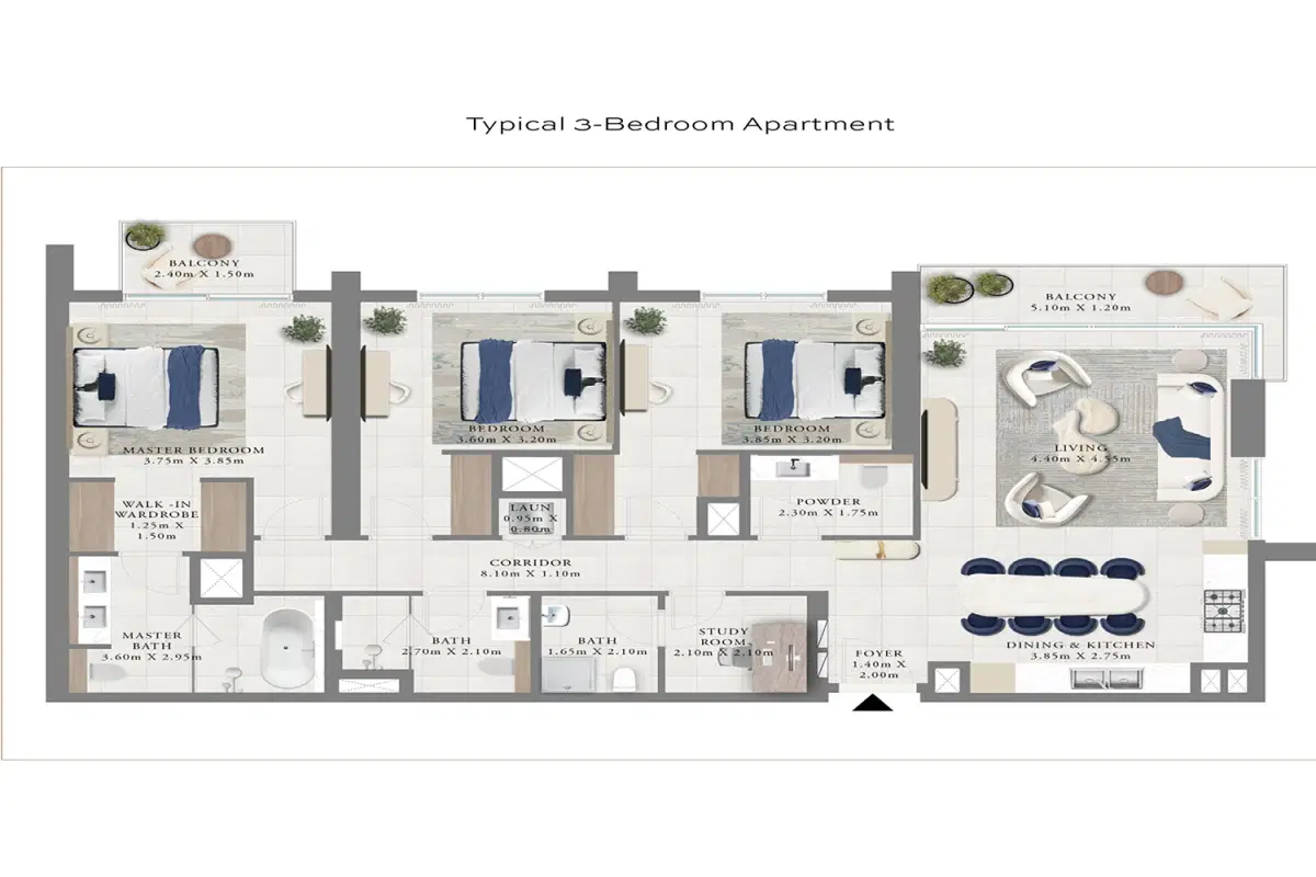 Emaar Altus Dubai Creek Harbour 3 Bedroom Apartments Floor Plan