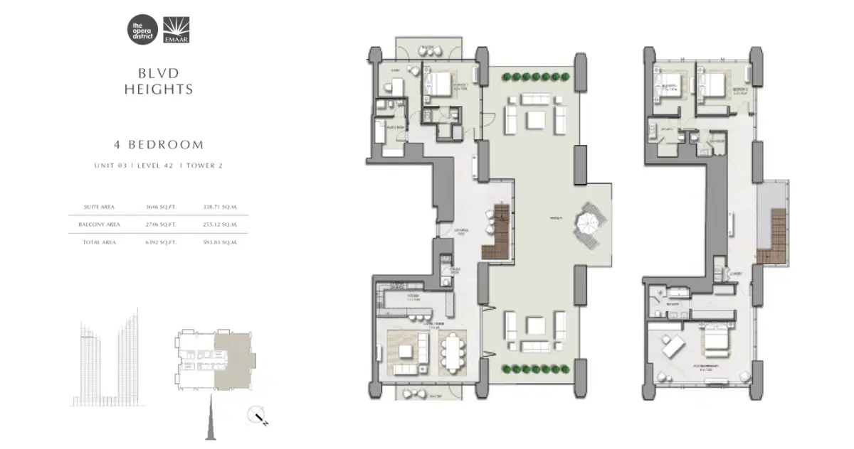 EMAAR Boulevard Heights Dubai 4 BR Floor Plan 6,392 Sq. Ft.