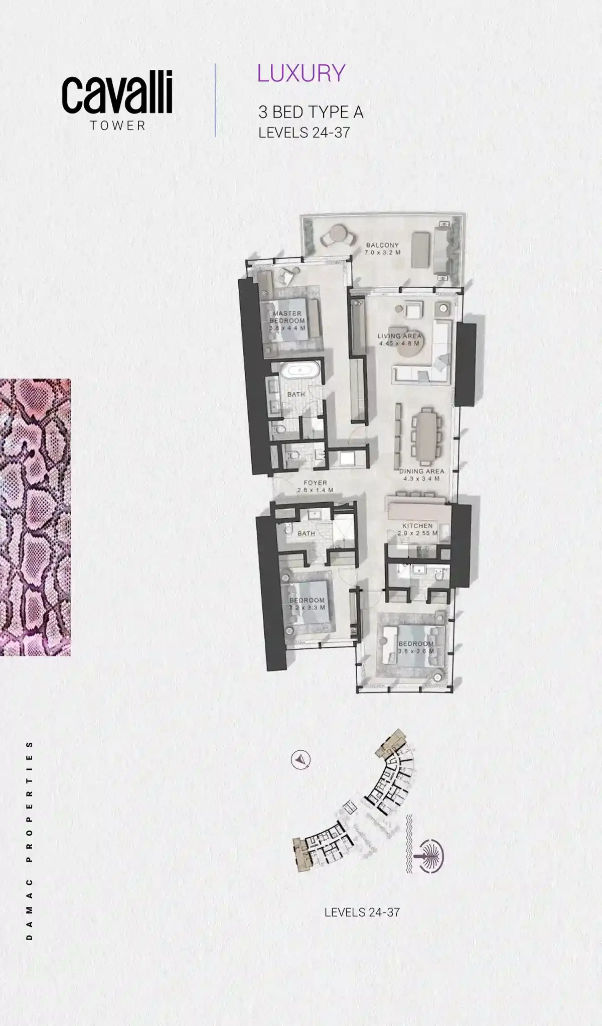 Damac Cavalli Tower 3 Bedroom Apartments Floor Plan