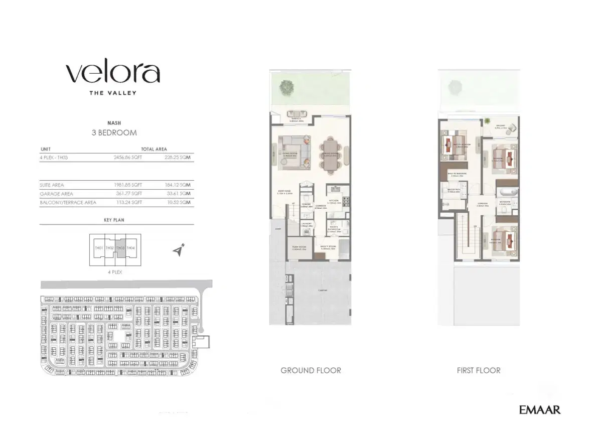 Emaar Velora 2 Dubai 3 BR Floor Plan 2,457 Sq. Ft.