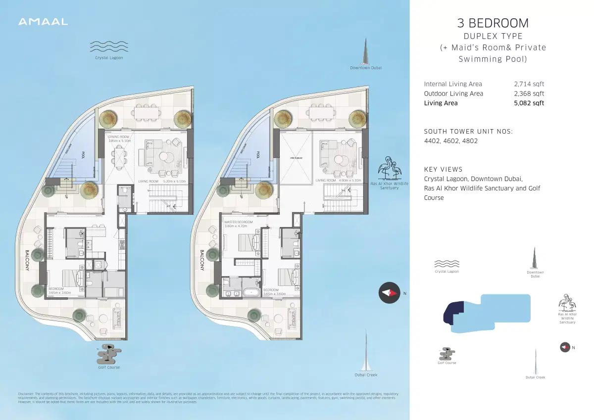 Amaal Emirates Amaal 8 Apartments at MBR City 3 BR Duplexes Floor Plan