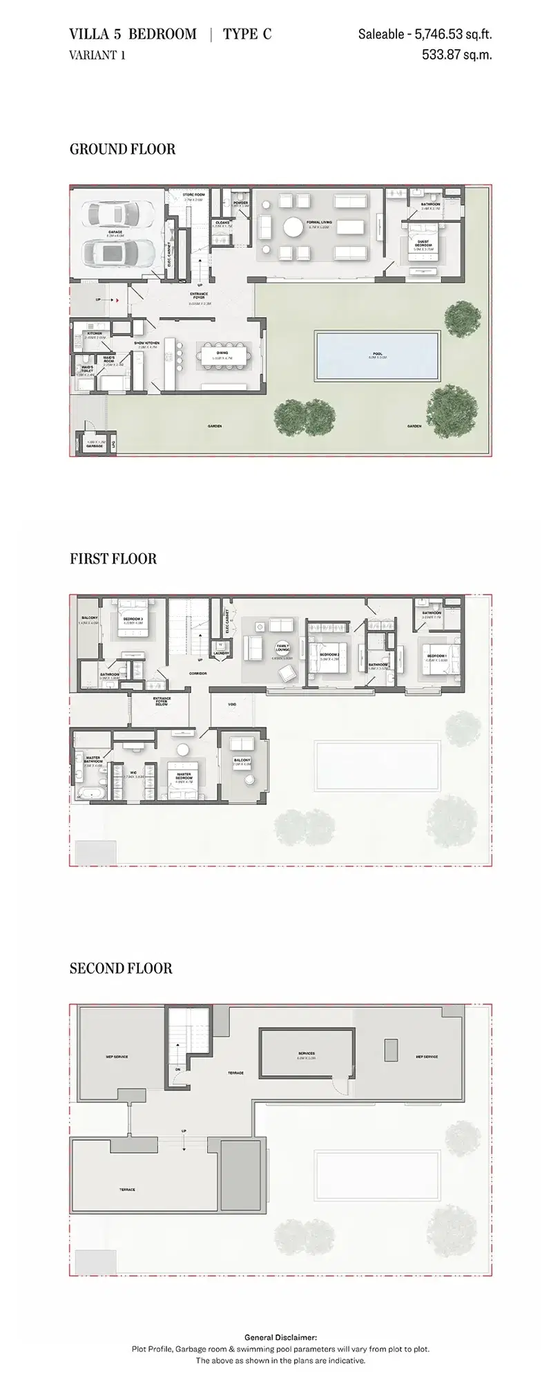 Sobha Reserve Villas at Wadi Al Safa 2 5 BR Floor Plan 5,747 Sq. Ft.
