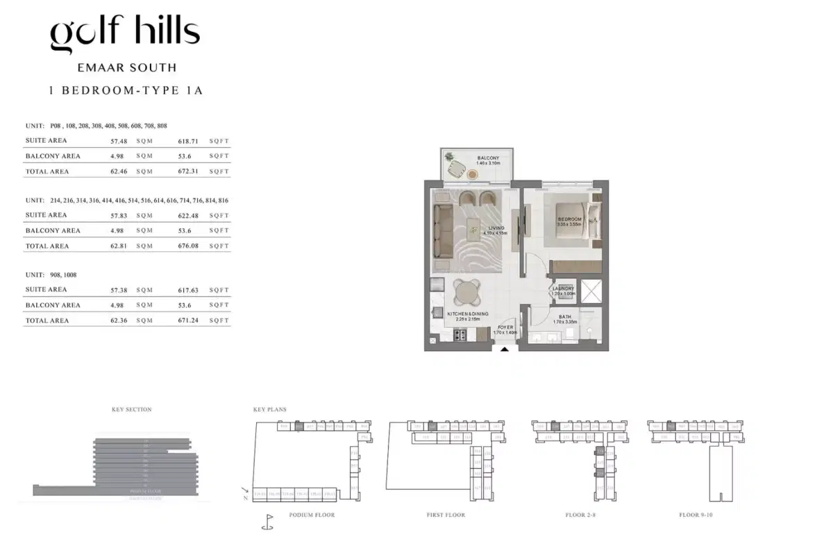 Emaar Golf Hills One At Emaar South | Apartments & Townhouses 1 BR Apartment Floor Plan