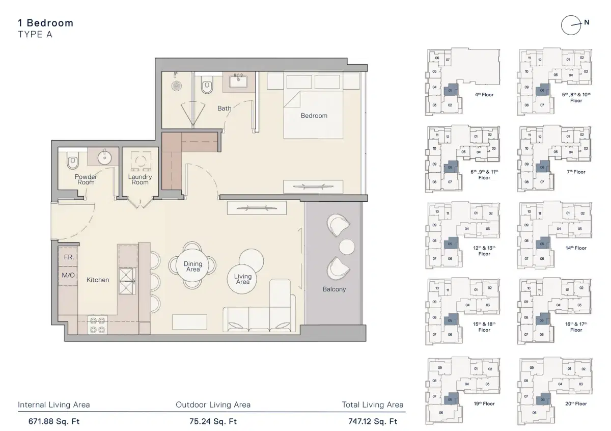 Ellington The Crestmark 1 BR Apartment Floor Plan